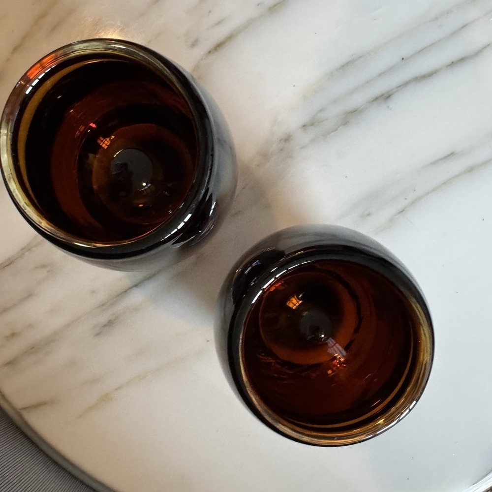 Crate Barrel Diva Pair Of Amber Glass Votive Candle Holders - Picture 3 of 6